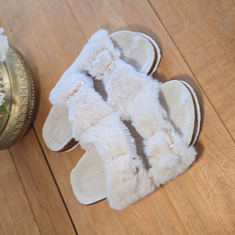 Faux Rabbit Fur Cork Slide Sandals - Picture 3 of 9